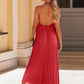 Backless Pleated Halter Neck Dress