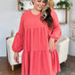 Double Take Full Size V-Neck Balloon Sleeve Tiered Dress with Pockets