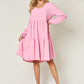 Double Take Full Size V-Neck Balloon Sleeve Tiered Dress with Pockets