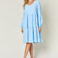 Double Take Full Size V-Neck Balloon Sleeve Tiered Dress with Pockets