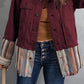 Double Take Striped Frayed Hem Corduroy Jacket