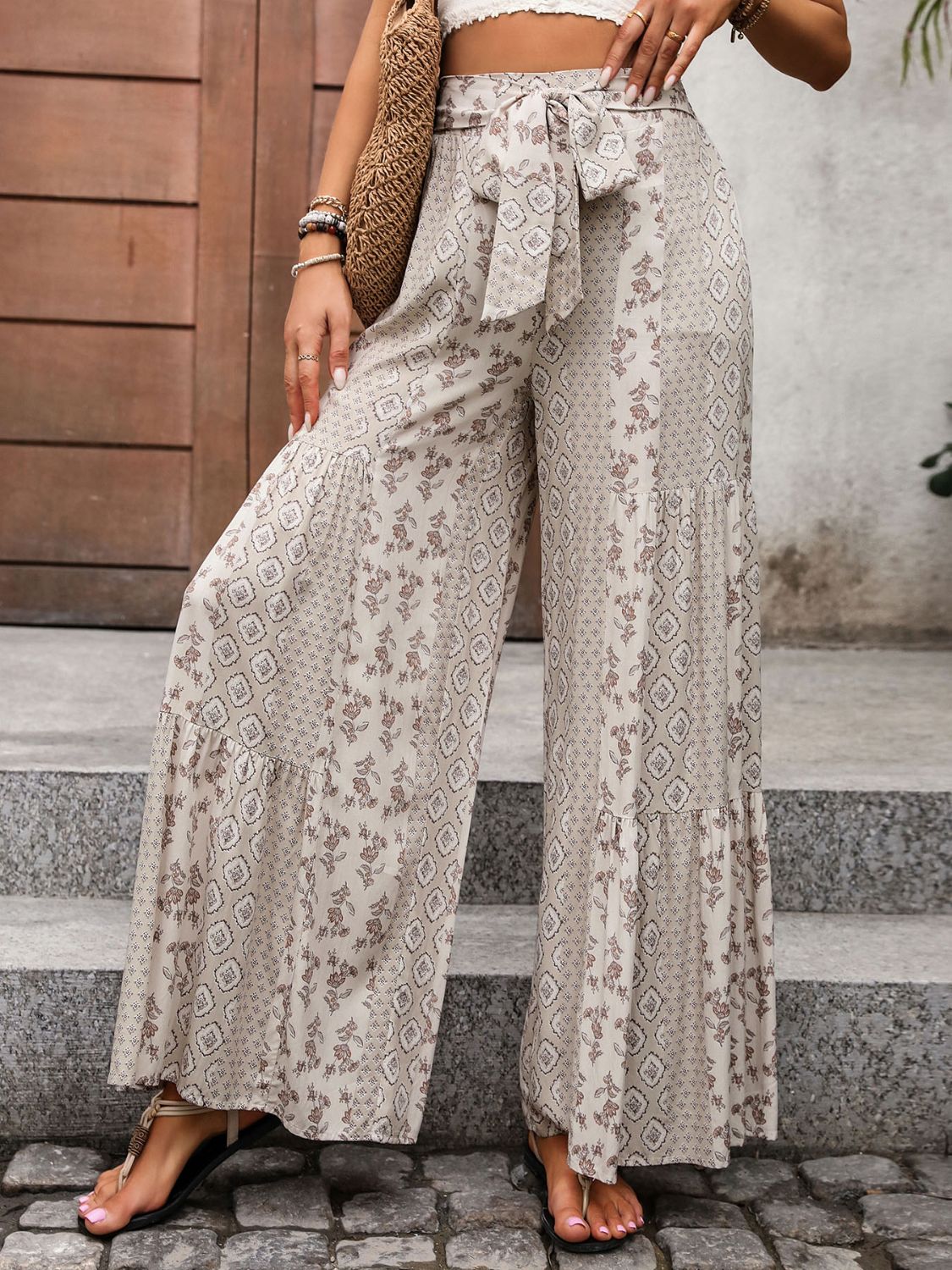 Perfee Printed Wide Leg Pants