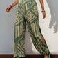 Perfee Smocked Slit Printed High Waist Pants