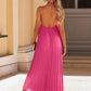 Backless Pleated Halter Neck Dress