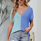 Color Block V-Neck Short Sleeve Knit Top