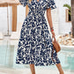 Printed Surplice Short Sleeve Midi Dress