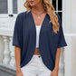 Eyelet Open Front Half Sleeve Cardigan