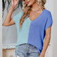 Color Block V-Neck Short Sleeve Knit Top