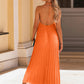 Backless Pleated Halter Neck Dress