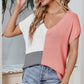 Color Block V-Neck Short Sleeve Knit Top