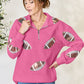 Full Size Sequin Football Half Zip Long Sleeve Sweatshirt