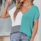 Color Block V-Neck Short Sleeve Knit Top