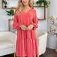 Double Take Full Size V-Neck Balloon Sleeve Tiered Dress with Pockets