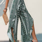 Perfee Slit Ruffled Geometric Wide Leg Pants