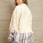 Double Take Striped Frayed Hem Corduroy Jacket