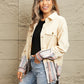 Double Take Striped Frayed Hem Corduroy Jacket