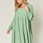 Double Take Full Size V-Neck Balloon Sleeve Tiered Dress with Pockets