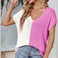 Color Block V-Neck Short Sleeve Knit Top