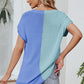 Color Block V-Neck Short Sleeve Knit Top