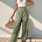 Perfee Smocked Slit Printed High Waist Pants