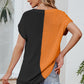 Color Block V-Neck Short Sleeve Knit Top