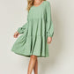 Double Take Full Size V-Neck Balloon Sleeve Tiered Dress with Pockets