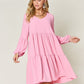 Double Take Full Size V-Neck Balloon Sleeve Tiered Dress with Pockets