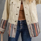 Double Take Striped Frayed Hem Corduroy Jacket