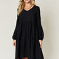 Double Take Full Size V-Neck Balloon Sleeve Tiered Dress with Pockets