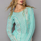 POL Exposed Seam Long Sleeve Lace Knit Top