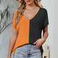 Color Block V-Neck Short Sleeve Knit Top