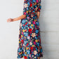 Printed Notched Puff Sleeve Midi Dress