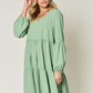 Double Take Full Size V-Neck Balloon Sleeve Tiered Dress with Pockets