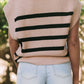 Striped Half Zip Cap Sleeve Knit Top